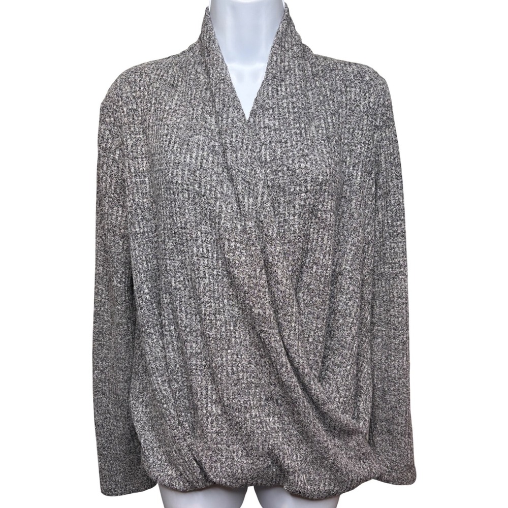 ANTHROPOLOGIE AKEMI + KIN Womens Gray Marled Surplice Ribbed Knit Top S Bohemian